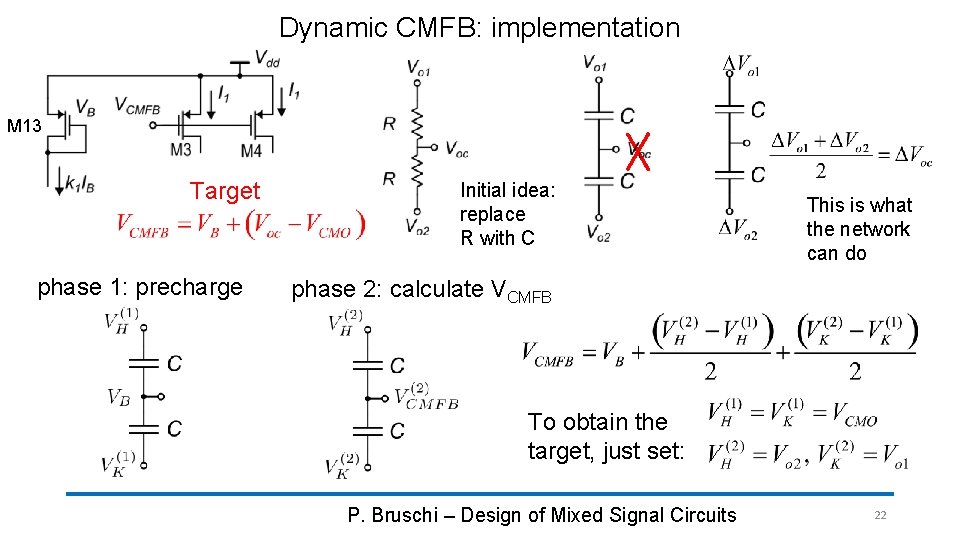 Dynamic CMFB: implementation M 13 Target phase 1: precharge Initial idea: replace R with Dynamic CMFB: implementation M 13 Target phase 1: precharge Initial idea: replace R with
