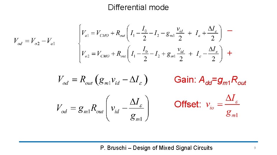 Differential mode + Gain: Add=gm 1 Rout Offset: P. Bruschi – Design of Mixed Differential mode + Gain: Add=gm 1 Rout Offset: P. Bruschi – Design of Mixed