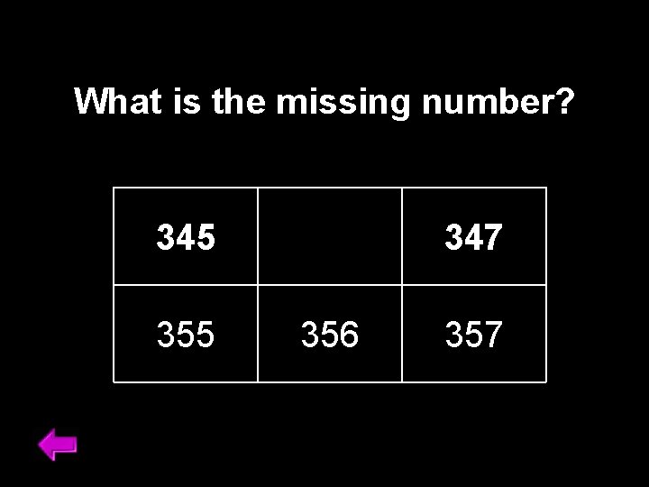 What is the missing number? 345 355 347 356 357 