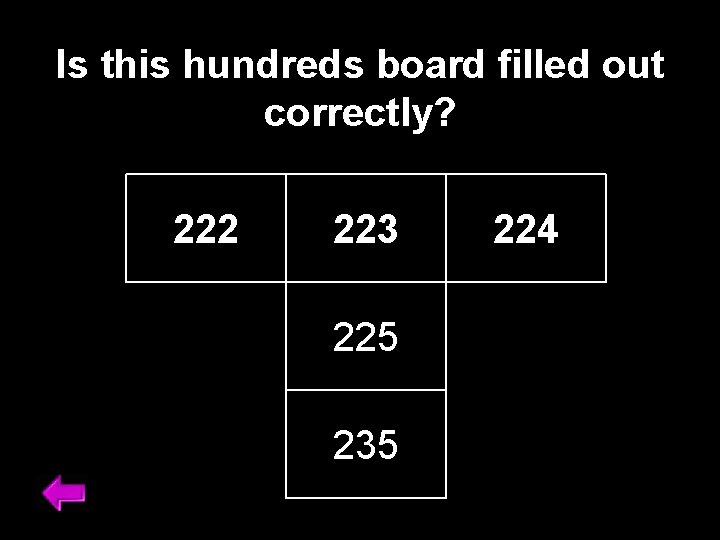 Is this hundreds board filled out correctly? 222 223 225 235 224 