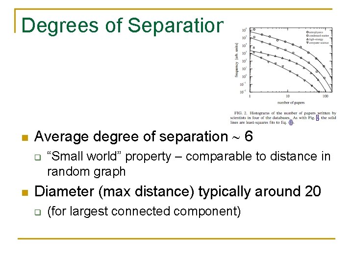 Degrees of Separation n Average degree of separation 6 q n “Small world” property