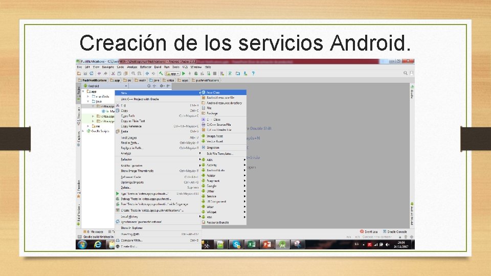 Creación de los servicios Android. 