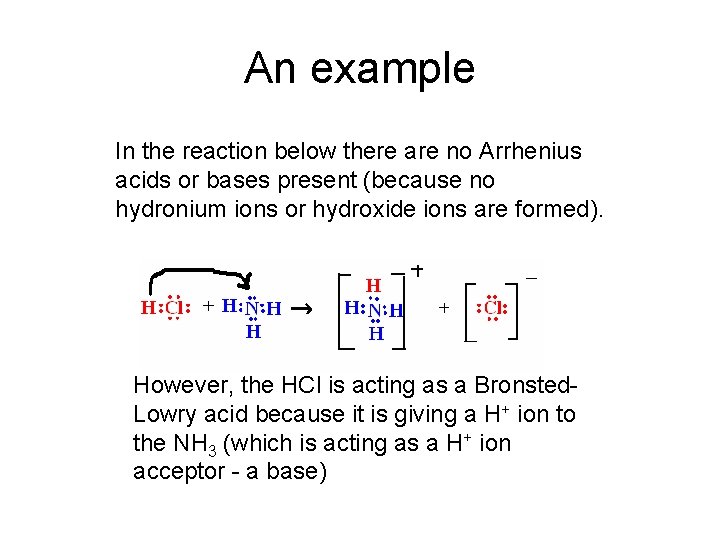 An example In the reaction below there are no Arrhenius acids or bases present