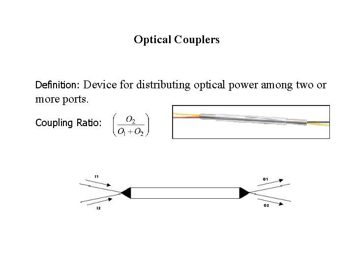 Optical Couplers Device for distributing optical power among two or more ports. Definition: Coupling