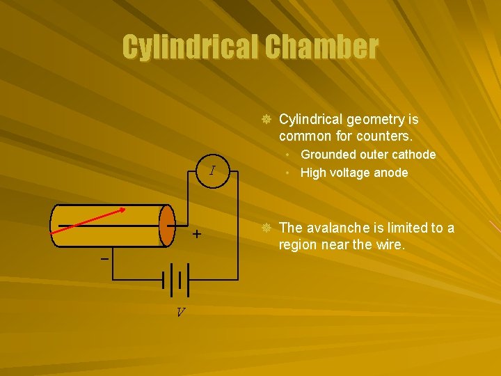 Cylindrical Chamber ] Cylindrical geometry is common for counters. I + - V •