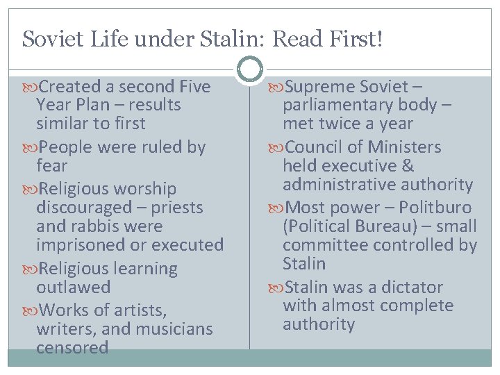 Soviet Life under Stalin: Read First! Created a second Five Year Plan – results