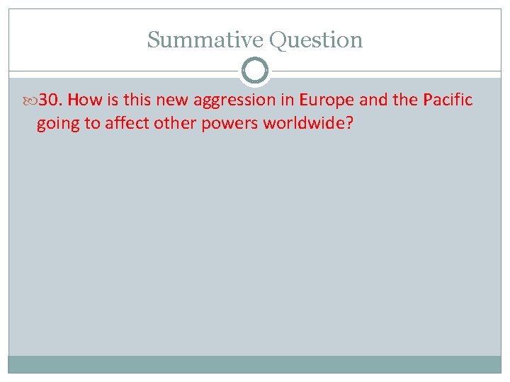 Summative Question 30. How is this new aggression in Europe and the Pacific going