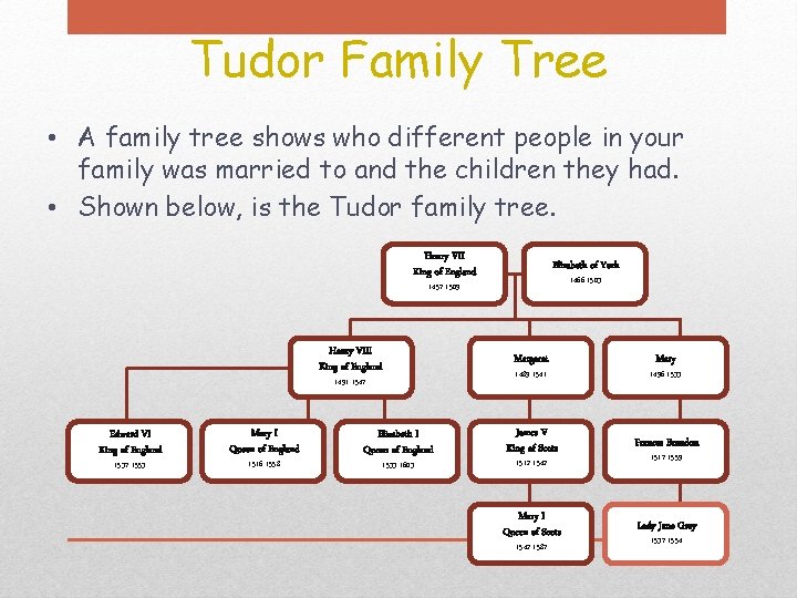 Tudor Family Tree • A family tree shows who different people in your family