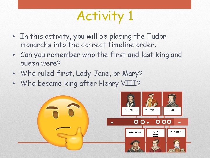 Activity 1 • In this activity, you will be placing the Tudor monarchs into