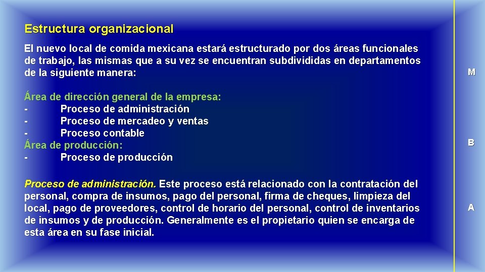 Estructura organizacional El nuevo local de comida mexicana estará estructurado por dos áreas funcionales