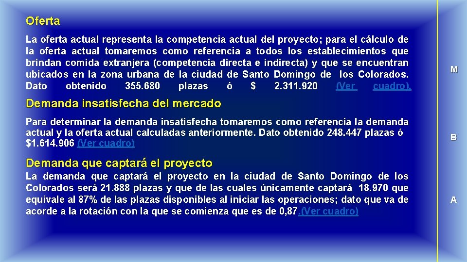 Oferta La oferta actual representa la competencia actual del proyecto; para el cálculo de