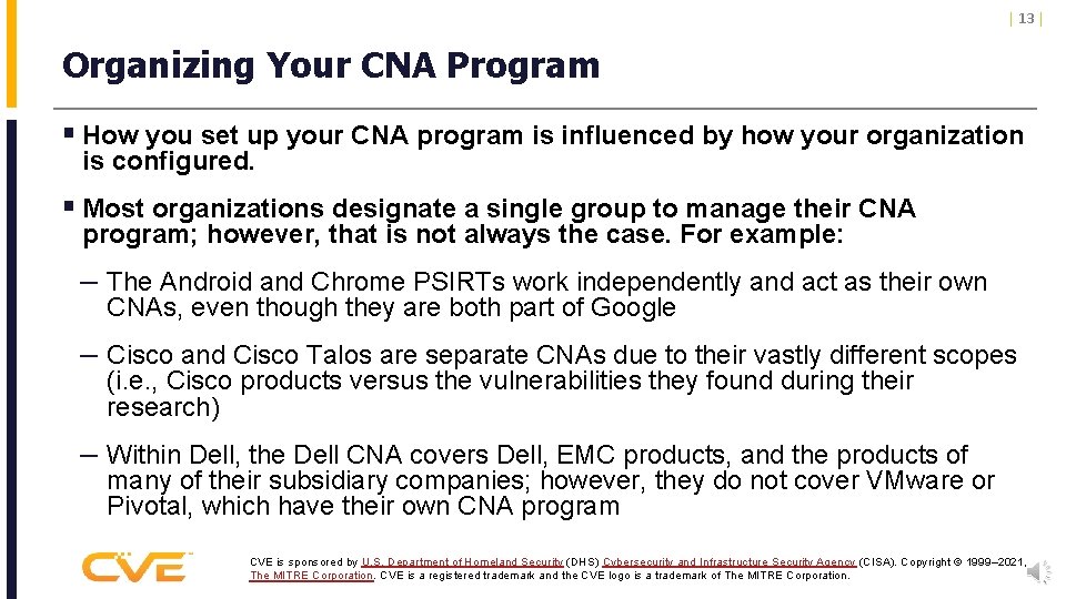 | 13 | Organizing Your CNA Program § How you set up your CNA