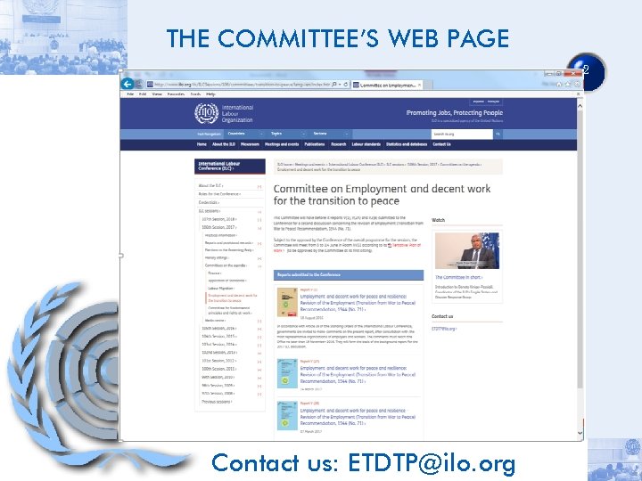 THE COMMITTEE’S WEB PAGE 2 Contact us: ETDTP@ilo. org 