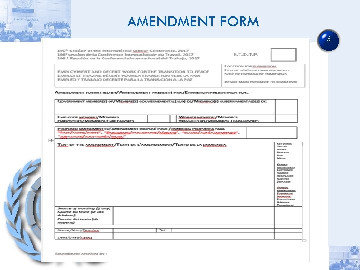 AMENDMENT FORM 6 