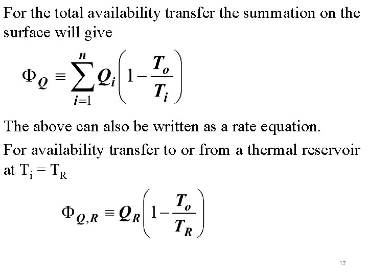 For the total availability transfer the summation on the surface will give The above