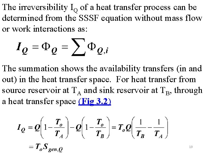 The irreversibility IQ of a heat transfer process can be determined from the SSSF