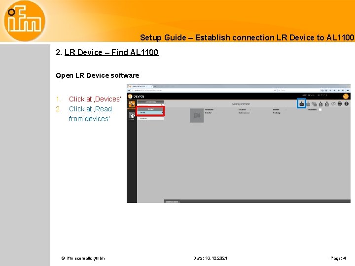 Setup Guide – Establish connection LR Device to AL 1100 2. LR Device –