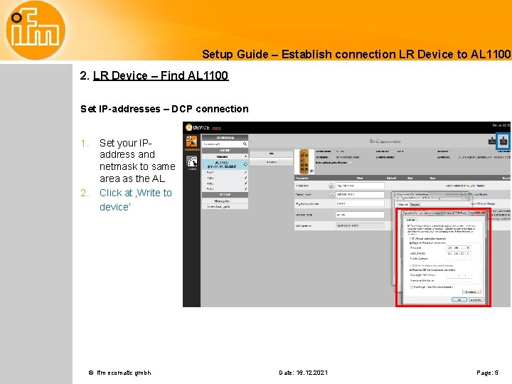 Setup Guide – Establish connection LR Device to AL 1100 2. LR Device –