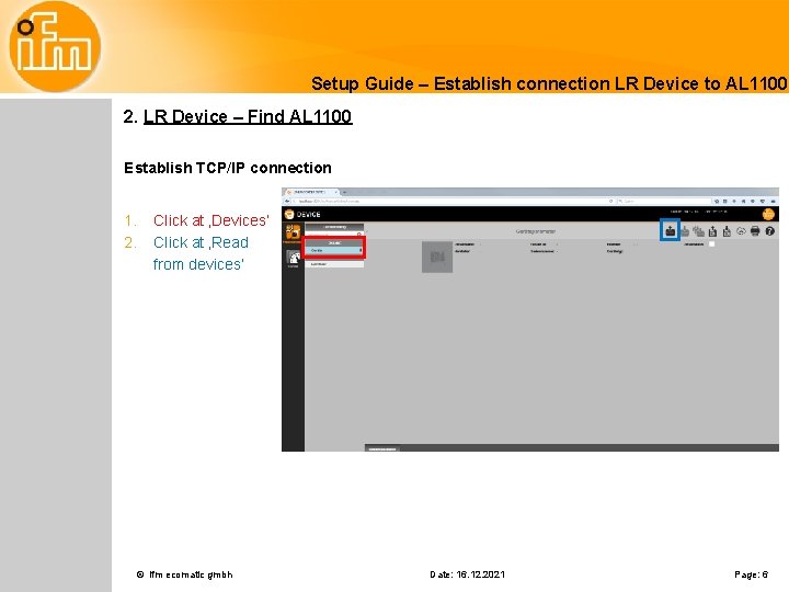 Setup Guide – Establish connection LR Device to AL 1100 2. LR Device –