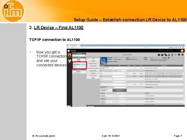 Setup Guide – Establish connection LR Device to AL 1100 2. LR Device –