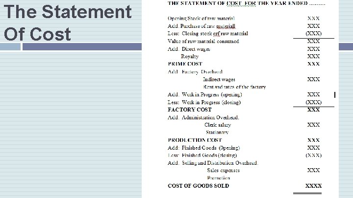 The Statement Of Cost 