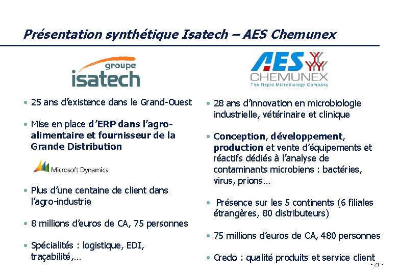 Présentation synthétique Isatech – AES Chemunex • 25 ans d’existence dans le Grand-Ouest •