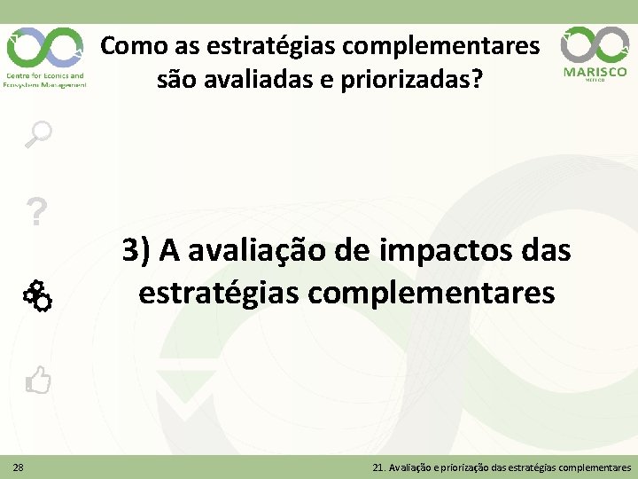 Como as estratégias complementares são avaliadas e priorizadas? ? 28 3) A avaliação de