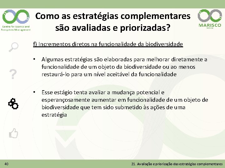 Como as estratégias complementares são avaliadas e priorizadas? f) Incrementos diretos na funcionalidade da