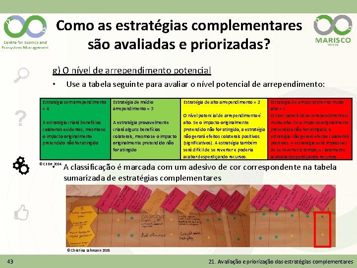 Como as estratégias complementares são avaliadas e priorizadas? g) O nível de arrependimento potencial