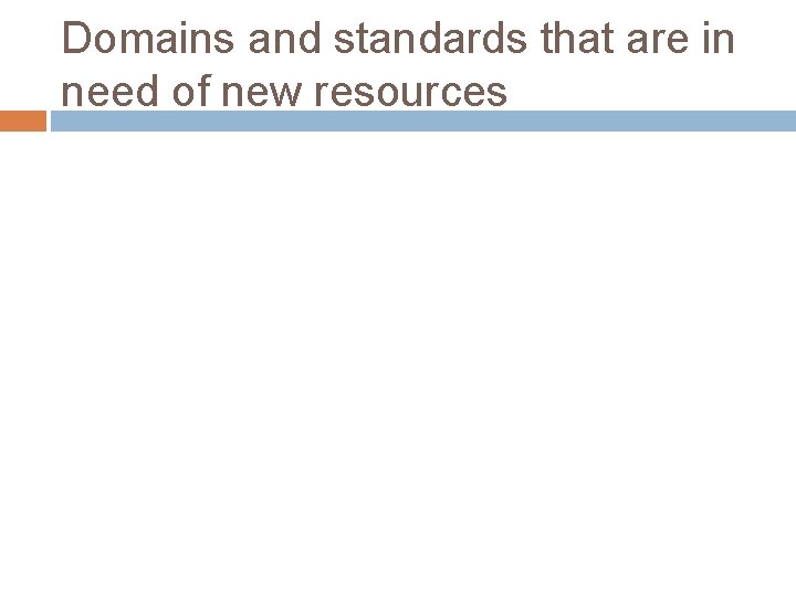 Domains and standards that are in need of new resources 