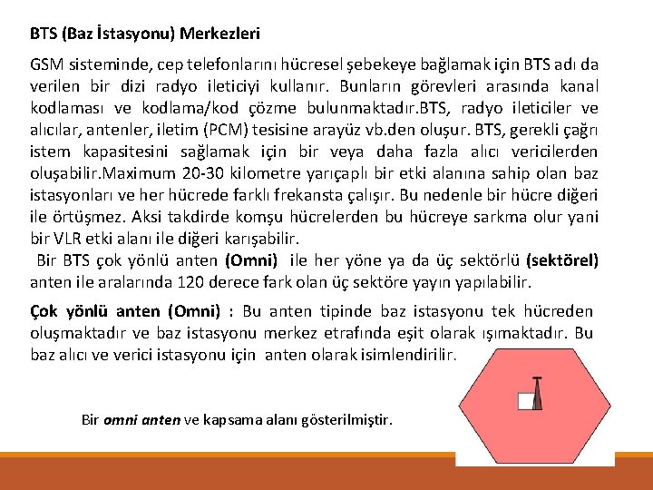 BTS (Baz İstasyonu) Merkezleri GSM sisteminde, cep telefonlarını hücresel şebekeye bağlamak için BTS adı