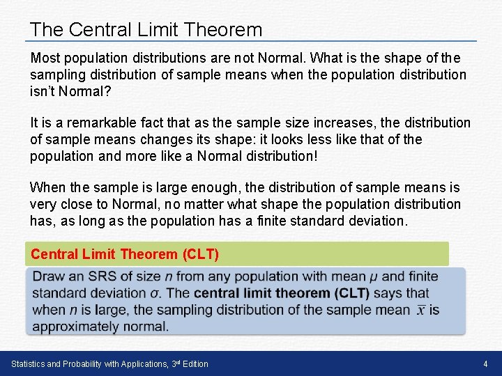 The Central Limit Theorem Most population distributions are not Normal. What is the shape