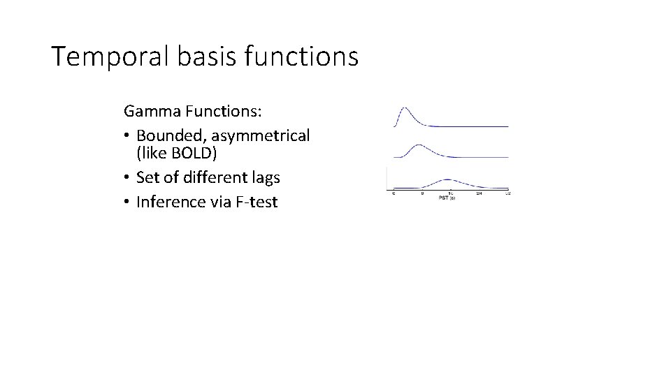Temporal basis functions Gamma Functions: • Bounded, asymmetrical (like BOLD) • Set of different