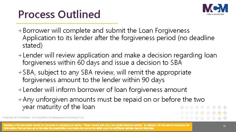 Process Outlined +Borrower will complete and submit the Loan Forgiveness Application to its lender