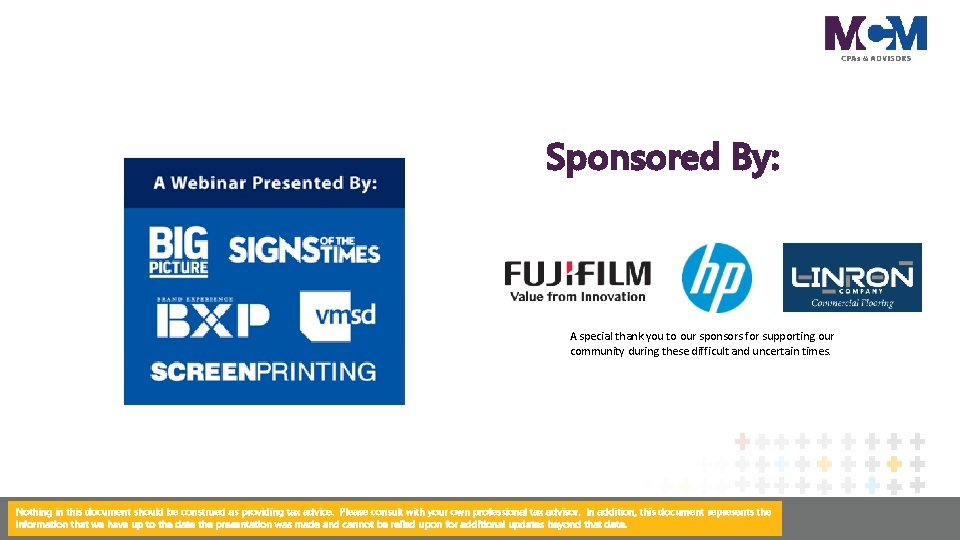 Sponsored By: A special thank you to our sponsors for supporting our community during