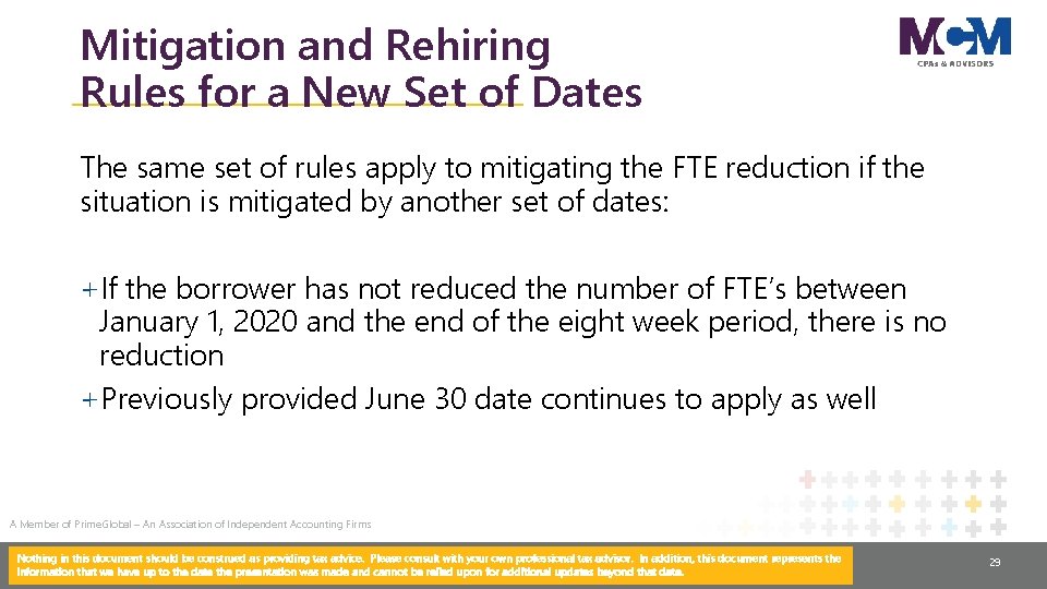 Mitigation and Rehiring Rules for a New Set of Dates The same set of