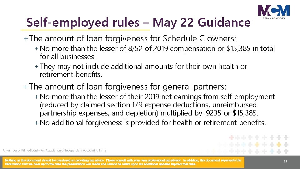 Self-employed rules – May 22 Guidance +The amount of loan forgiveness for Schedule C