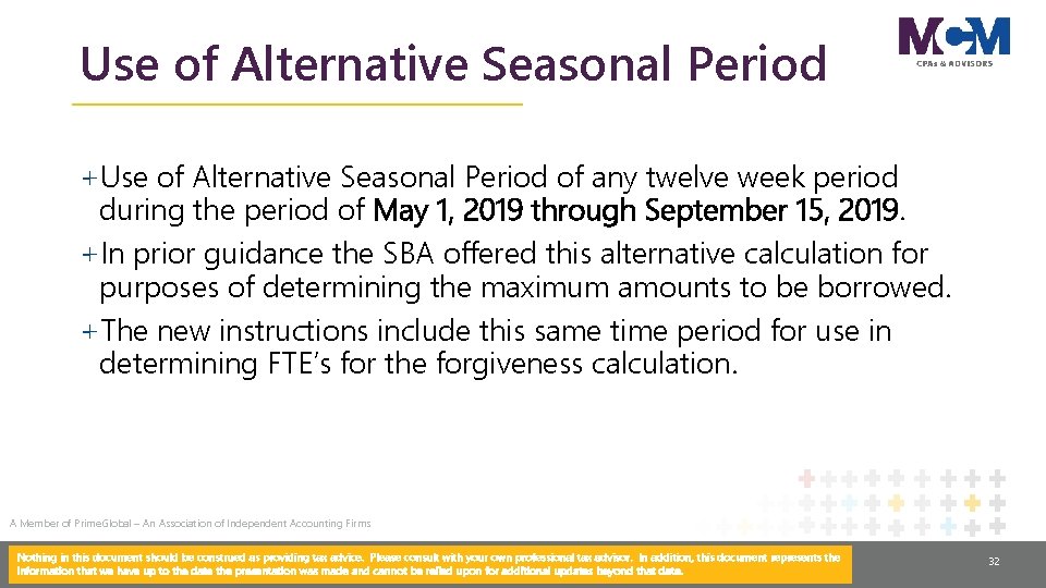 Use of Alternative Seasonal Period +Use of Alternative Seasonal Period of any twelve week