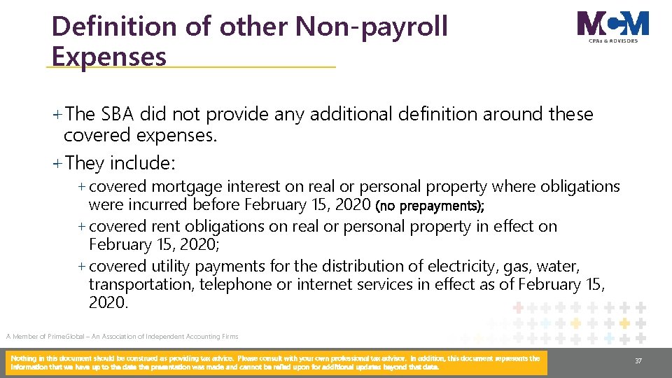 Definition of other Non-payroll Expenses +The SBA did not provide any additional definition around