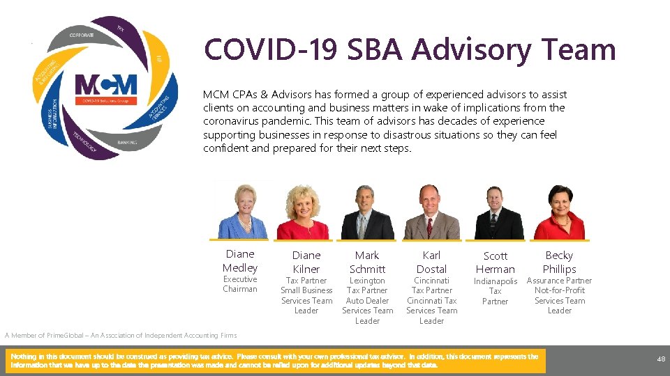 COVID-19 SBA Advisory Team MCM CPAs & Advisors has formed a group of experienced