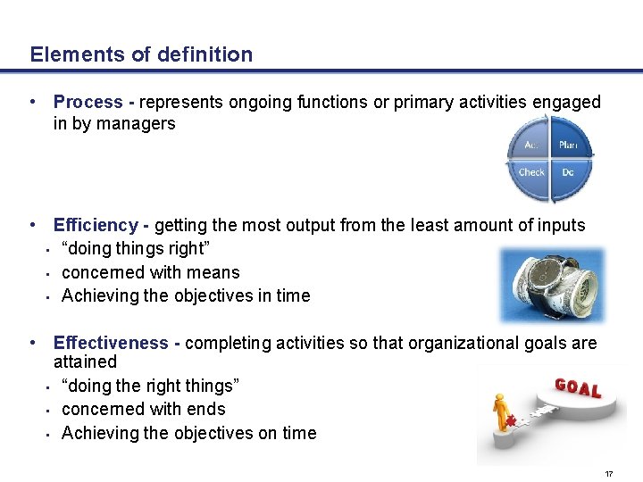 Elements of definition • Process - represents ongoing functions or primary activities engaged in