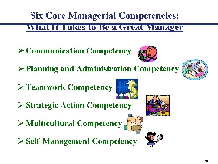 Six Core Managerial Competencies: What It Takes to Be a Great Manager Ø Communication