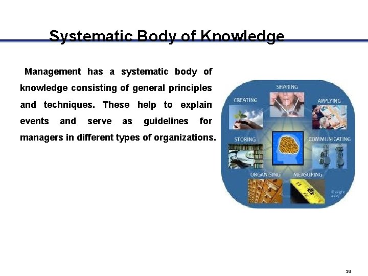 Systematic Body of Knowledge Management has a systematic body of knowledge consisting of general