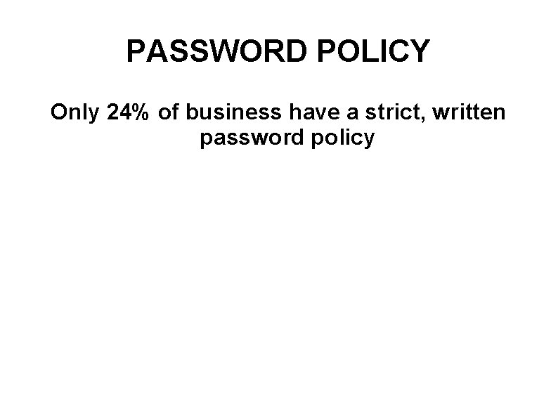 PASSWORD POLICY Only 24% of business have a strict, written password policy 