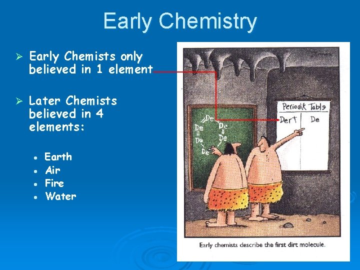 Early Chemistry Ø Early Chemists only believed in 1 element Ø Later Chemists believed