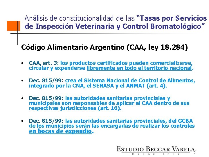 Análisis de constitucionalidad de las “Tasas por Servicios de Inspección Veterinaria y Control Bromatológico”