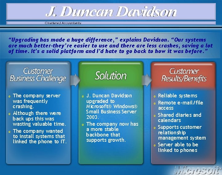 “Upgrading has made a huge difference, ” explains Davidson. “Our systems are much better-they’re