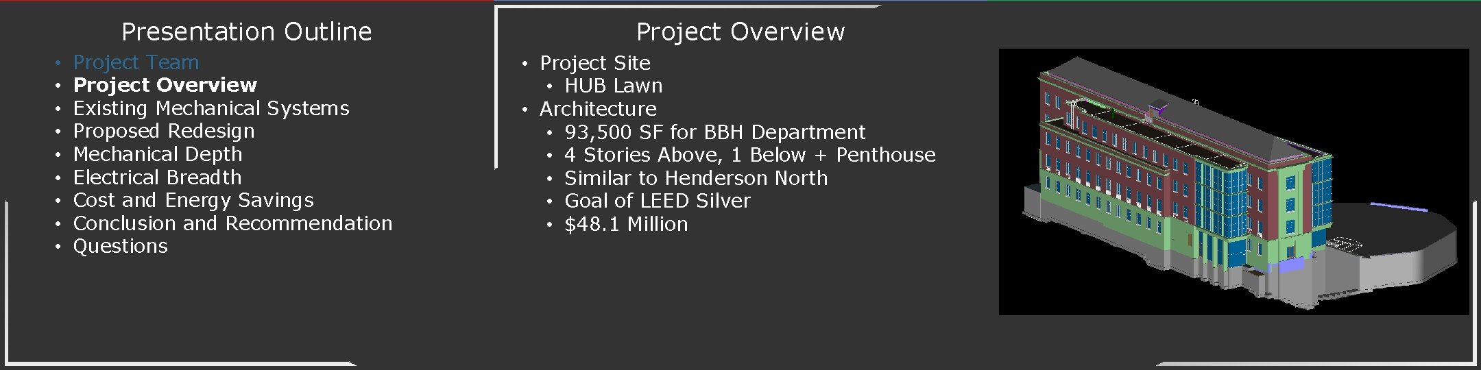 Presentation Outline • • • Project Team Project Overview Existing Mechanical Systems Proposed Redesign