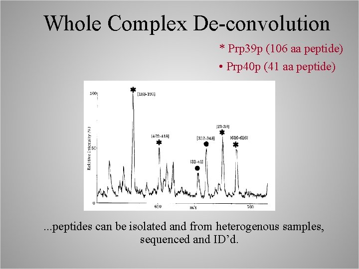 Whole Complex De-convolution * Prp 39 p (106 aa peptide) • Prp 40 p