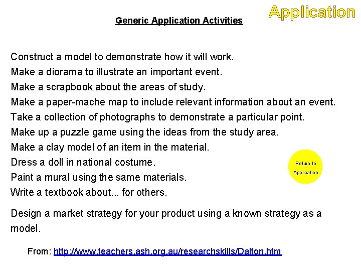 Generic Application Activities Application Construct a model to demonstrate how it will work. Make